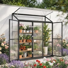 6 x 1.5ft Polycarbonate Greenhouse, Quick Setup Lean-to Green House, Black