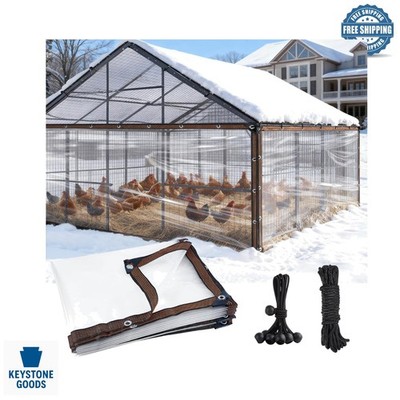 6.6x10FT Waterproof Winter Chicken Coop Tarp with Rope & Tie