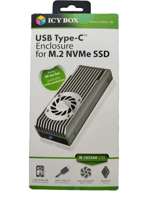 ICY BOX M.2 NVME Gehäuse USB 3.1 (Gen.2, 10 Gbit/s) aktiver Lüfter, PCIe M-Key