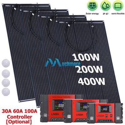 200W 400W Watt Mono Flexible Solar Panel 12V Off-Grid Battery Charger RV Home