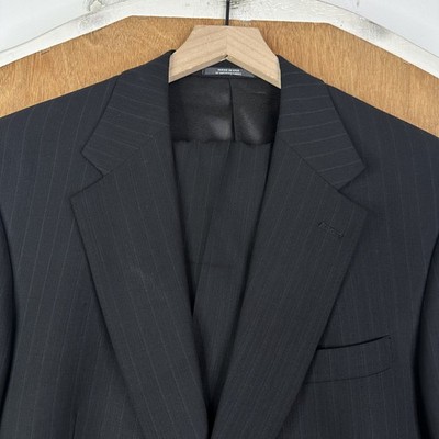 Austin Reed Suit Mens 42L Black Pinstripe 2 Button Wool Pants 34x32 Canvased