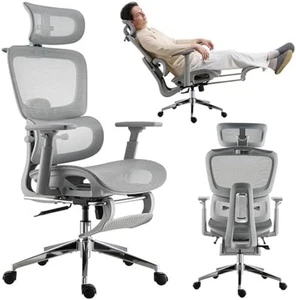 Mesh chaise de bureau ergonomique avec repose-pieds, chaise de jeu Mesh à dos élevé avec lumb