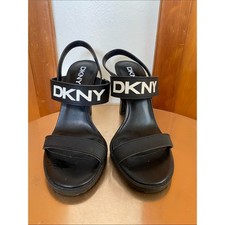 DKNY Black Logo Slingback Heels with Bold Strap Designer Excellent condition 