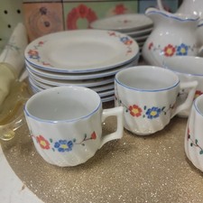Germany Marked Blue Red Floral China Child Tea Set - Lot of 21 Pieces