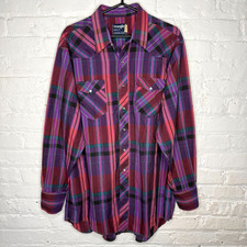 Vintage WRANGLER Cowboy Cut Shirt Plaid Western 17.5-36 X-Long Tails