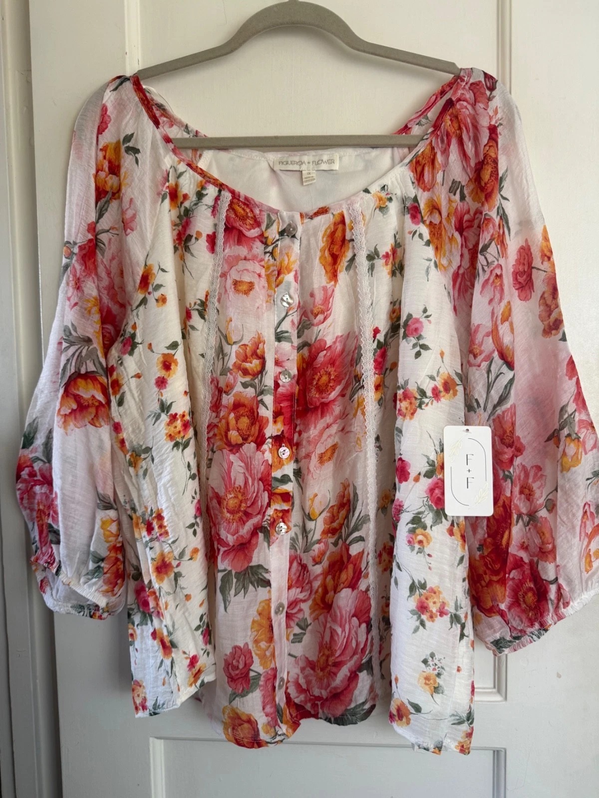 NWT Anthropologie Figueroa Flower Peasan Blouse Boho TOP Plus Sz 1X 2X Floral