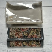 Vintage Custom Craft Womens Wallet Floral Tapestry Leather Kisslock USA 1970s