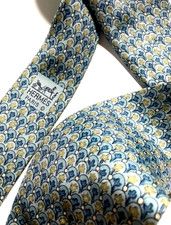 HERMES VINTAGE FLOWER GARDEN TIE PLANT NATURAL BEAUTY HIGH END FRANCE BLUE
