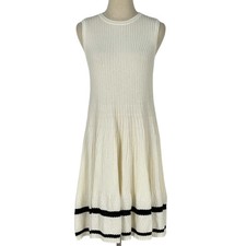 CHANEL Coco Mark Sleeveless Knit Dress Flare Dress Skirt Cotton White for Women