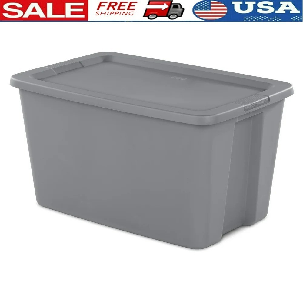 30 Gallon Gray Plastic Storage Bin with Secure Snap-On Lid