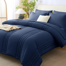 California King Comforter Set Navy Blue - 7 Pieces Bed in a Bag, Modern Vertical