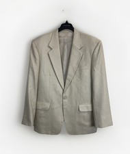 Boss Blazer Mens 44R Beige Windowpane Sport Coat Made In USA One Button