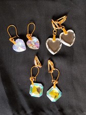 3 Boucles d'oreilles coeur en cristal Swarovski plaqué or poinçonné