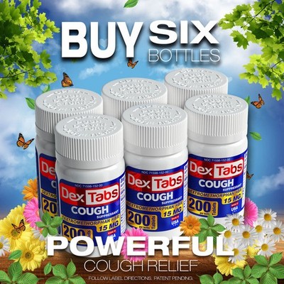 6 PACK DexTabs Cough suppressant, 200 Tablets, 15 mg of Dextromethorphan HBr
