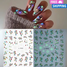 2x Luminous Lanterns Nail Stickers Xmas Manicure Decals High Quality Charms Glow