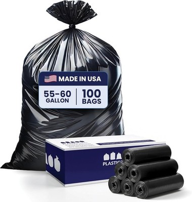 Plasticplace 55-60 Gallon Trash Bags, 1.0 Mil - Black, Case of 100