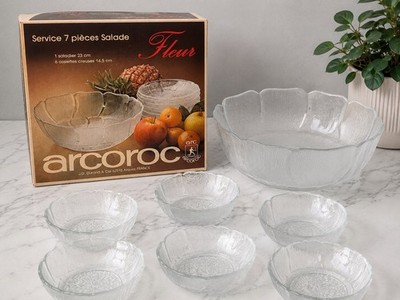 Vintage Arcoroc France ''Fleur'' 7-Piece Glass Salad Bowl Set - In Original Box