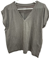 Frame Women's Short Sleeve Easy V-Neck Tee T-Shirt Chocolate Brown US Size Small