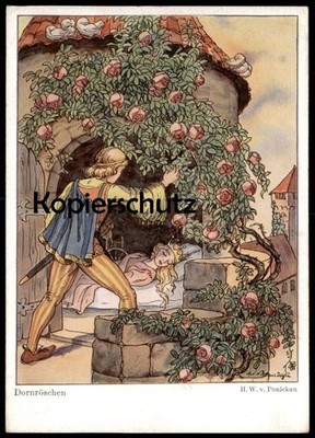 VINTAGE POSTCARD FAIRY TALES SLEEPING BEAUTY HANS WOLFF VON PONICKAU Rose sleeping beauty