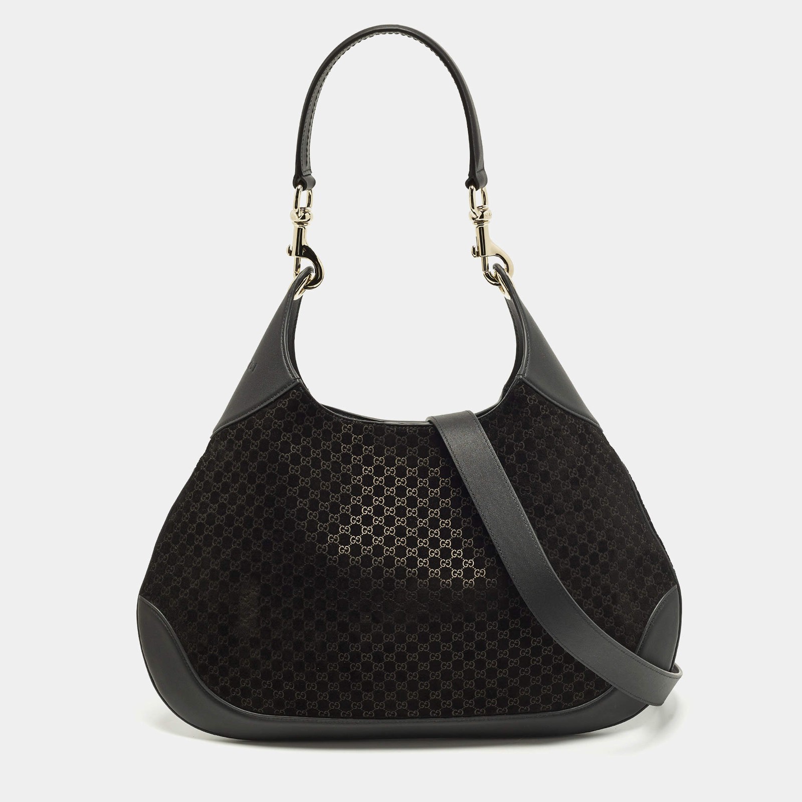 Gucci B Medium Black Microguccissima Leather and Suede Hobo