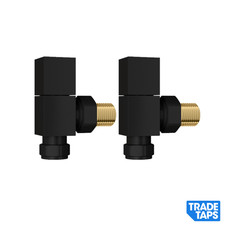 Modern Square Angled Radiator Valves Heated Towel Rail Rad Pair Matt Black 15mm