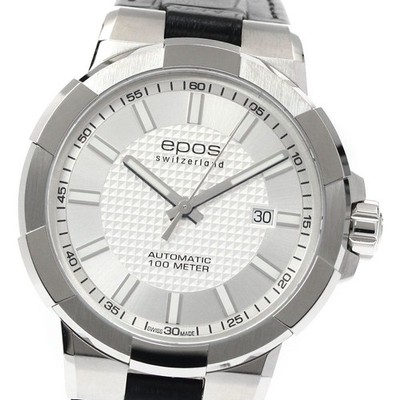 Epos 3443BK Sportive Automatik Herrenuhr Silber Zifferblatt Datum aus Japan
