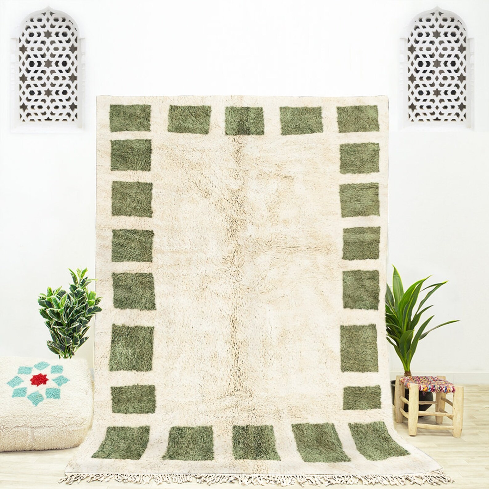 Handmade Moroccan Berber Beni Ourain Wool Rug Luxury Design Area Carpet Rug