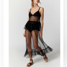 URBAN OUTFITTERS Black Sheer Tulle Dress Spaghetti Strap Layered Ruffle Whimsy