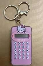 HELLO KITTY PINK 5” CALCULATOR KEYCHAIN with MAZE GAME on BACK WORKS GREAT!