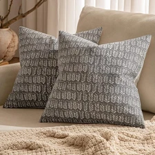 Set of 2 Neutral Boho Farmhouse Throw Pillow Covers 20x20 Inch Light Taupe