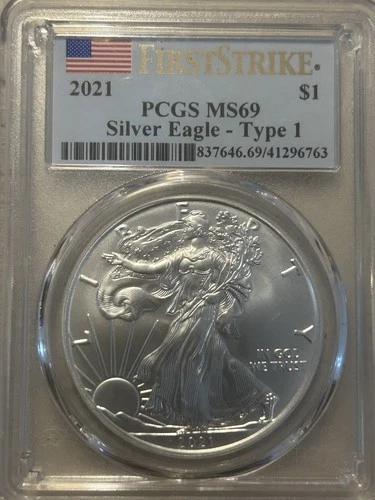 2021 American Silver Eagle 1 ounce   .999 Fine Silver PCGS MS69 First Strike