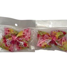 Hello Kitty Hair Bows Set Cute Pink Green Yellow Floral Ribbon Clips Kids