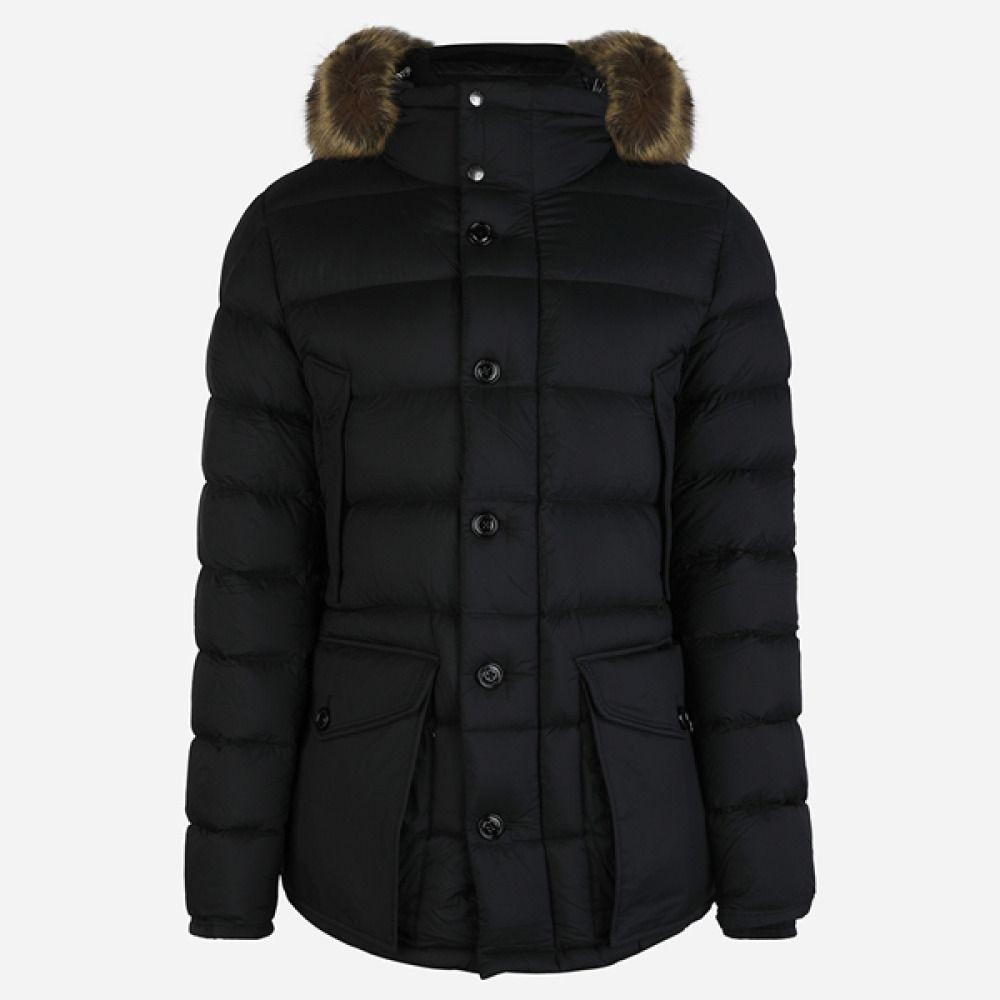 Moncler Cluny Men's Fur Hooded Padded Jacket Black 148774077