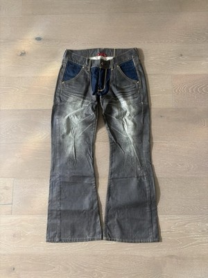 EDWIN 503 Bootcut Flare Jeans 30x29 Paneled Rare Waxed Y2K Japan Denim archive