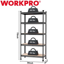 WORKPRO 5-Tier Metal Storage Shelving Unit 36"W x 18"D x 72H Heavy Duty Shelf US