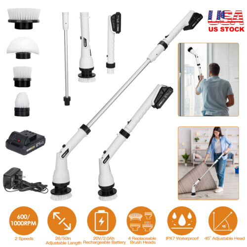 4 Heads Electric Spin Scrubber Cordless Bathtub Cleaning Brush with Handle Kits
