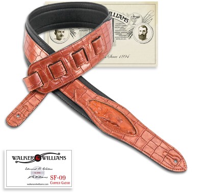 Walker & Williams GB-101 Bourbon Brown Padded Leather Guitar Strap - Handmade, Live Oak Pattern, 2.75" Wide