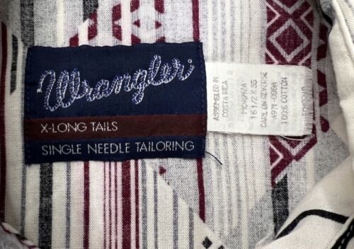 Wrangler X Colas Largas 17 1/2 35 Corte Vaquero Azteca Vintage Western Aguja Única. - Imagen 3 de 9