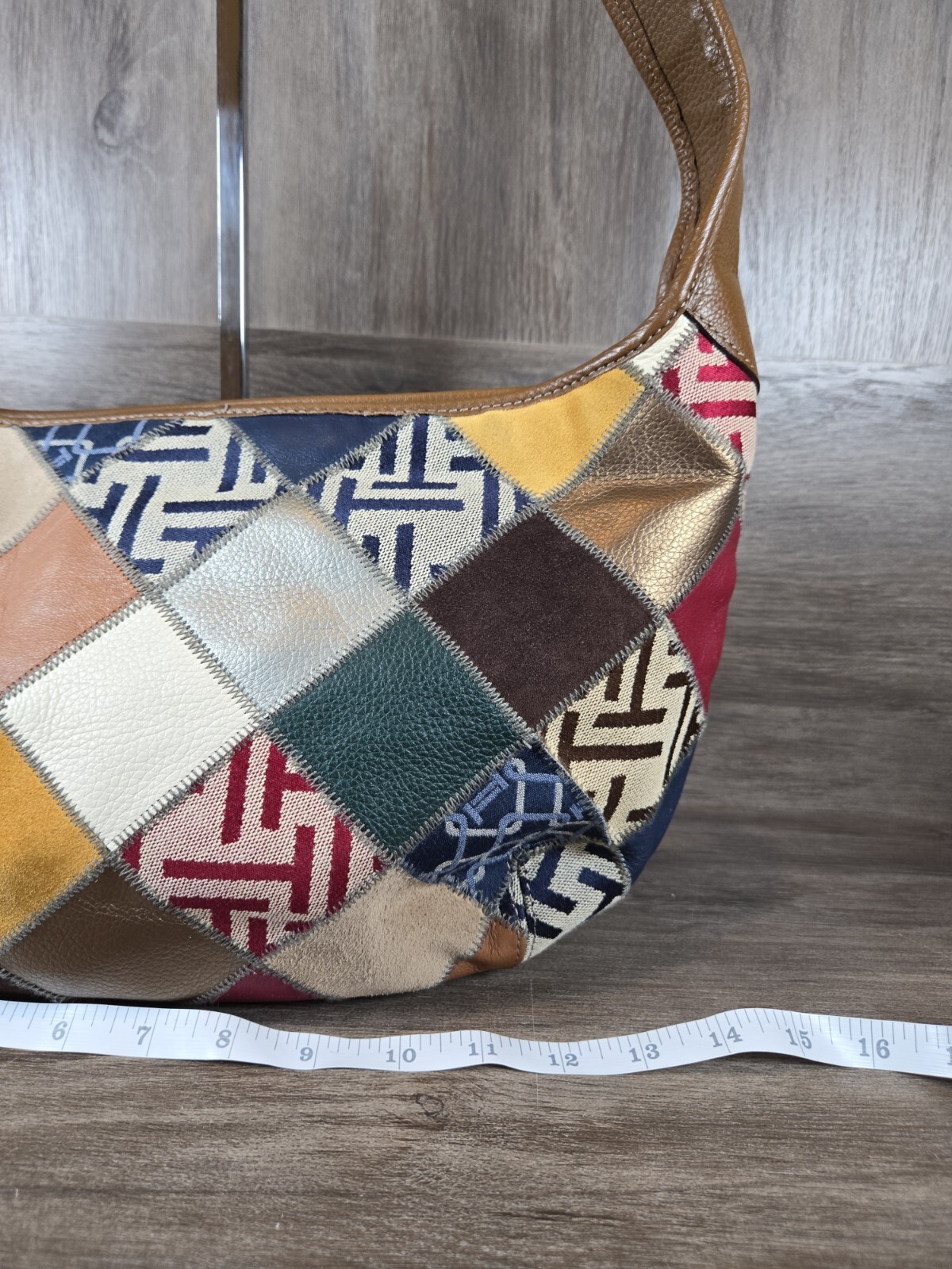 Vintage Patchwork Leather Crescent Mixed Media Su… - image 11