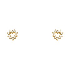 14k Yellow Gold Plain Pave CZ Heart Screw Back Stud Earring Womens Girls  Kids