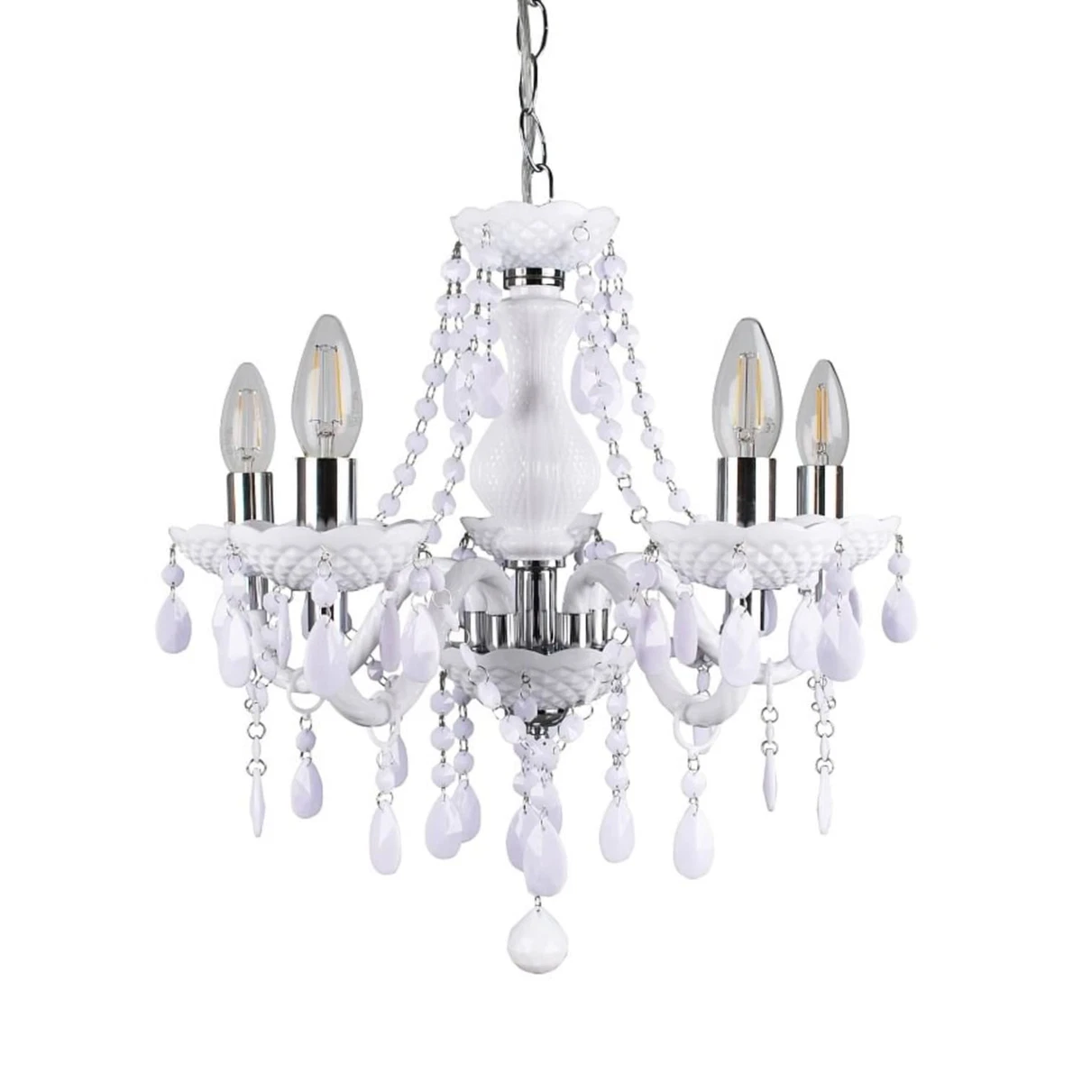 Modern Classic White Chrome Marie Therese 5 Light Ceiling Pendant Chandelier
