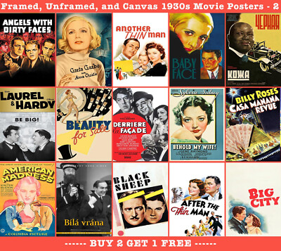 1930er Retro Filmplakate - Leinwand & gerahmte Optionen in mehreren Größen erhältlich - 2