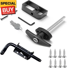 Shed Door Latch T-Handle Lock Kit 4-1/2” Stem, 2 Keys and 5 Inch Spring Loaded B