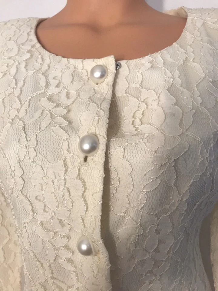 Chaqueta De Colección Años 90 Talbots Donna Ricco Off White Encaje Superpuesto Talla 4 Foto 3 de 4