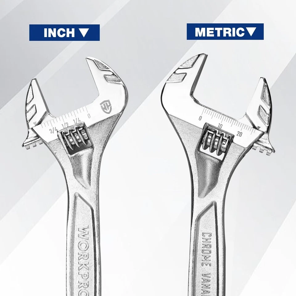 WORKPRO 2PCS Adjustable Wrench Set 6" 10" Wide Jaw Wrench Metric & SAE Scale USA - Image 3 of 4