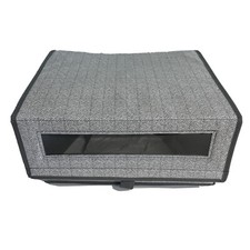 Fabric Storage Collapsible Bin Clear Window Grey Attached Lid NO Bottom 