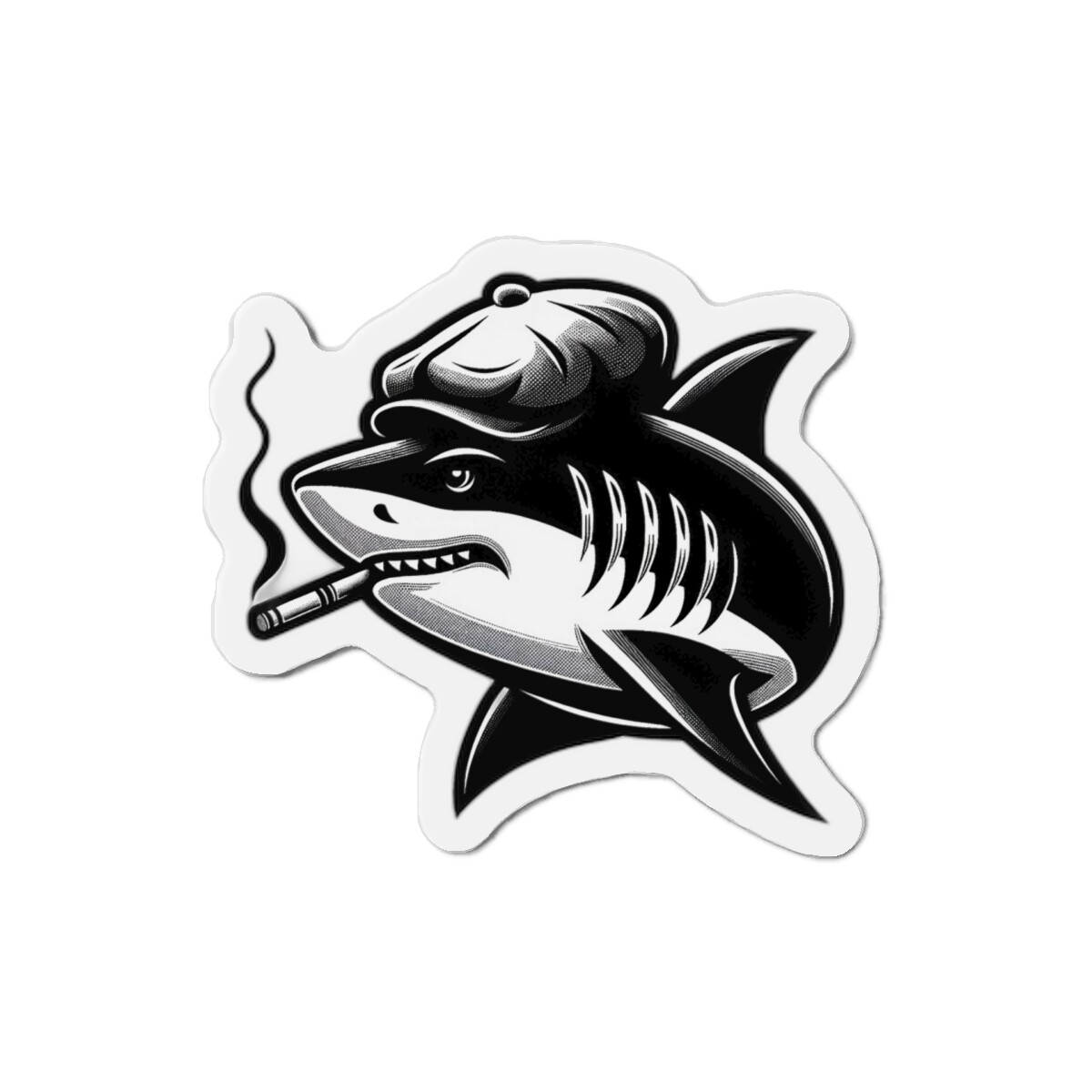 Die-Cut Fridge Magnet Great White Shark Art Deco Newsboy Hat Bad Boy  Cigarette