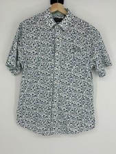 Nick Graham White Blue Green Floral Modern Fit Stretch Shirt Men's Size Medium
