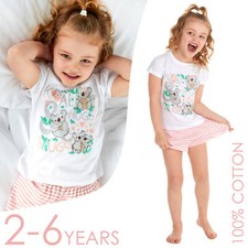 Kids Girls Short Sleeve Pyjamas Set 100% Cotton Koala Age 2-3 3-4 4-5 5-6 Years
