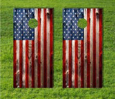 American Flag Painted Wood Cornhole Game Decal Distressed USA Wrap Board Bag Set